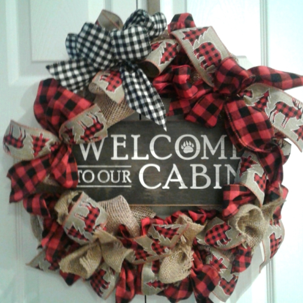 Cabin Wreath Front Door  Buffalo Woodsy Artisan Custom FINAL SALE